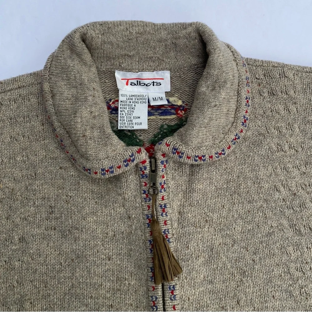 Talbots Vintage Lambswool Zip Front Christmas Sweater Cardigan - Picture 4 of 8